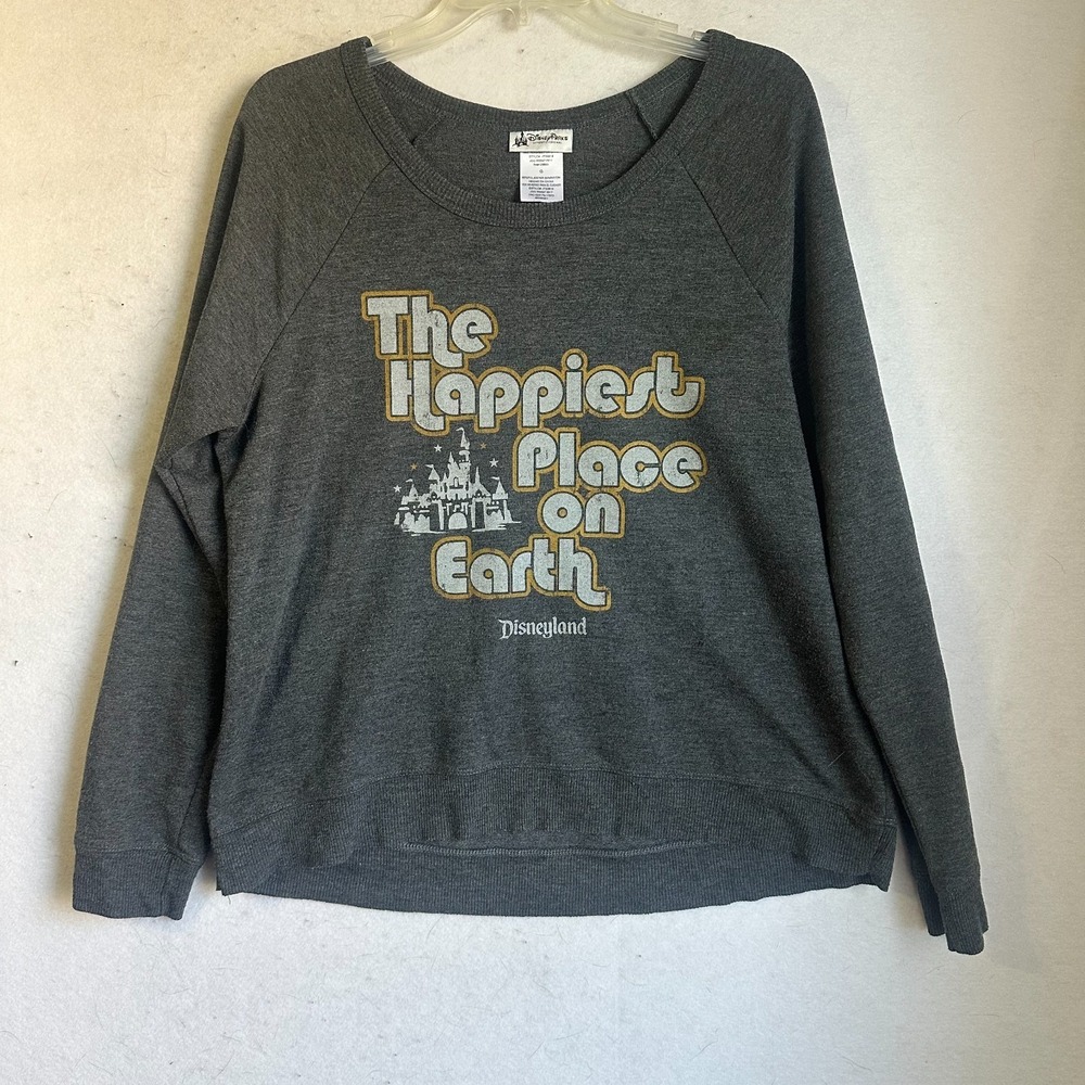 Disney Parks The Happiest Place on Earth Women‎ L Gray Raglan Sweatshirt